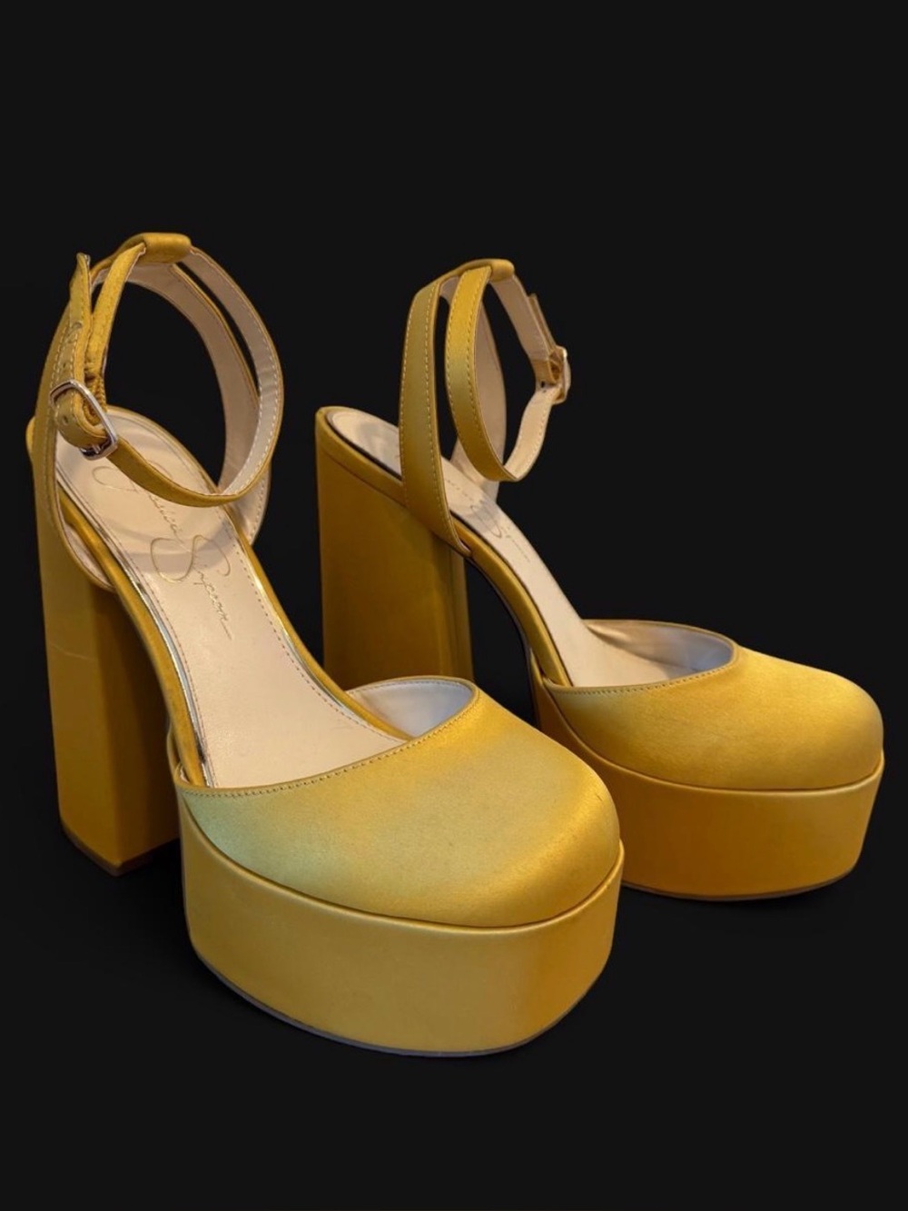 Jessica Simpson Yellow Platform Block Heel Ankle Strap Pumps
